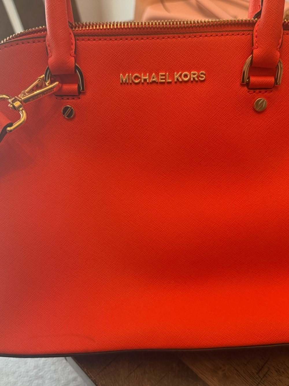 Michael Kors Orange Saffiano Satchel with Gold Hardware
